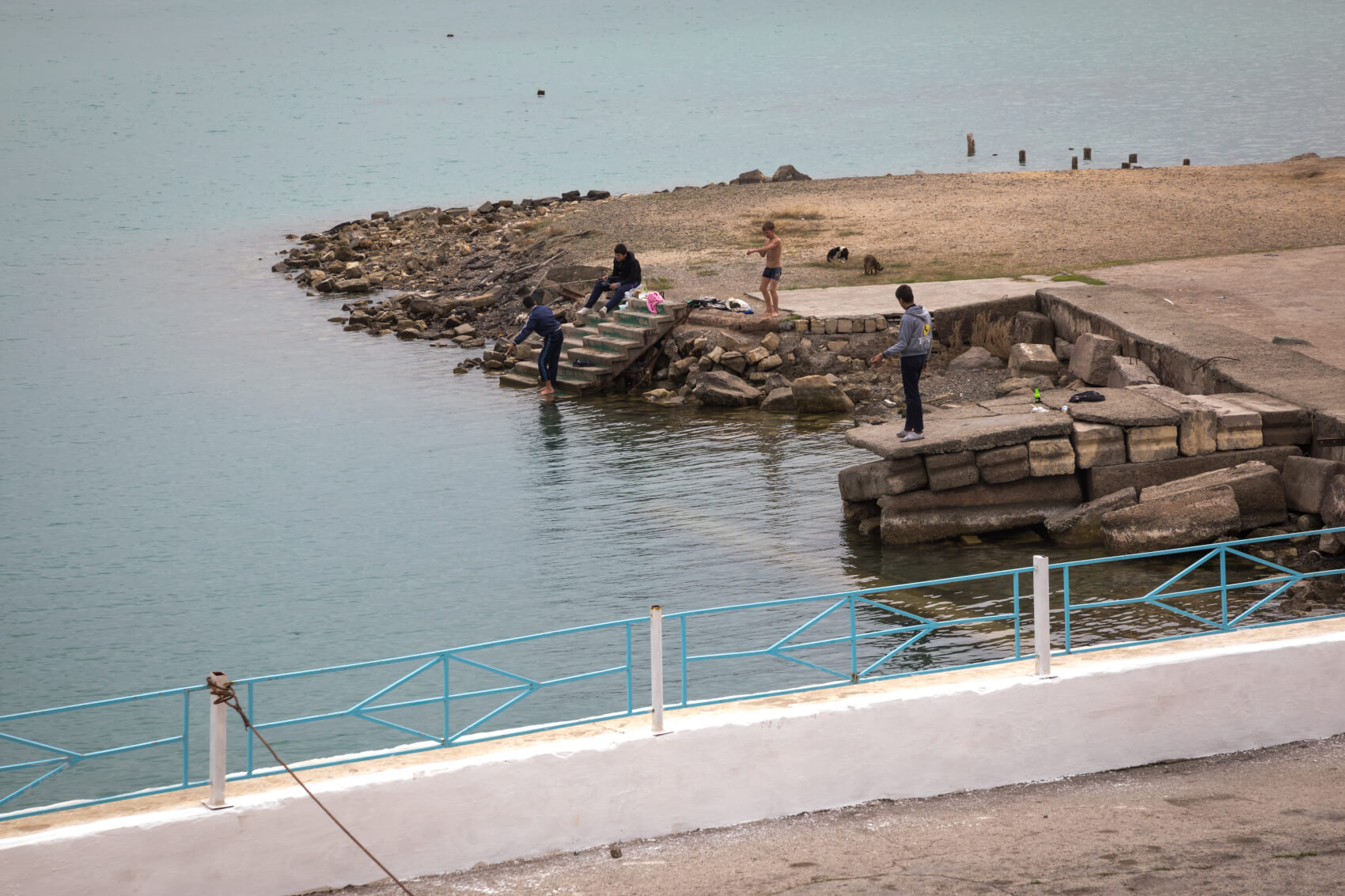 Kids play at Turkmen harbour